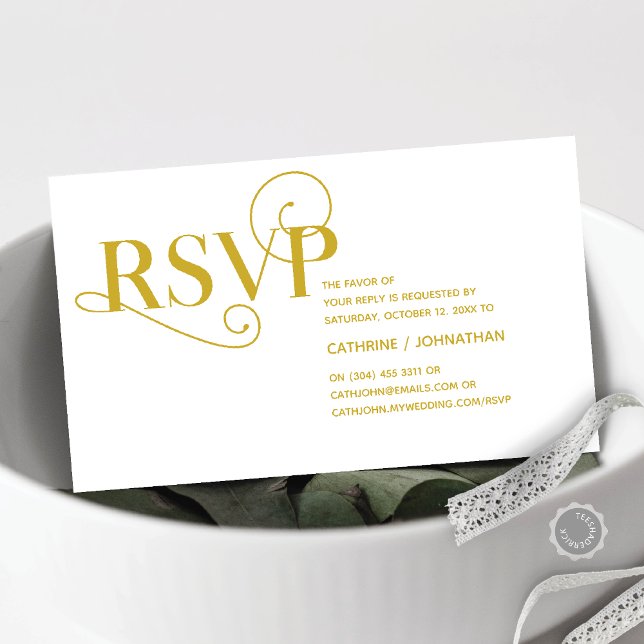 Elegant Classy, Gold Script, RSVP respond Enclosure Card (Elegant Classy, Invitation RSVP respond Enclosure Card, in Classy Gold themed)