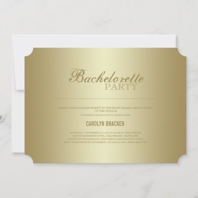 Elegant Classy | Gold Ticket | Bachelorette Invite (Front)