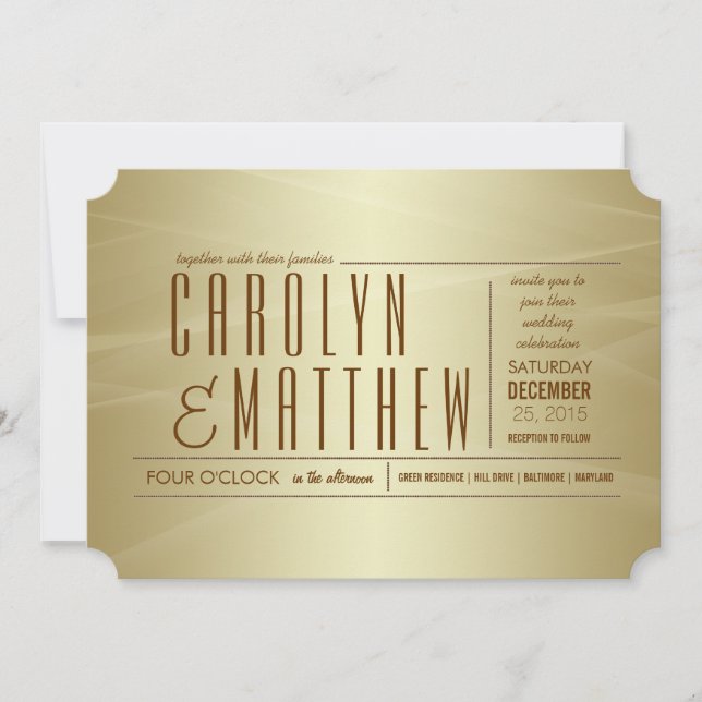 Elegant Classy Gold Wedding Ticket Invitation (Front)