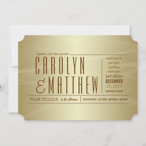 Elegant Classy Gold Wedding Ticket Invitation