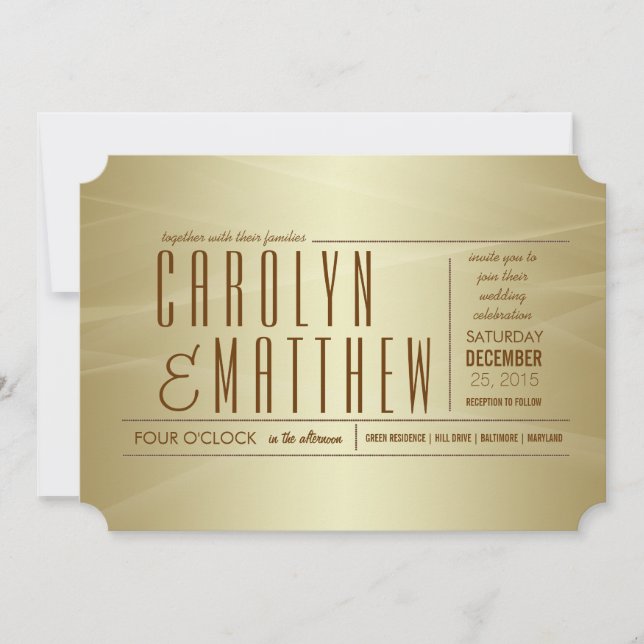 Elegant Classy Gold Wedding Ticket Invitation (Front)