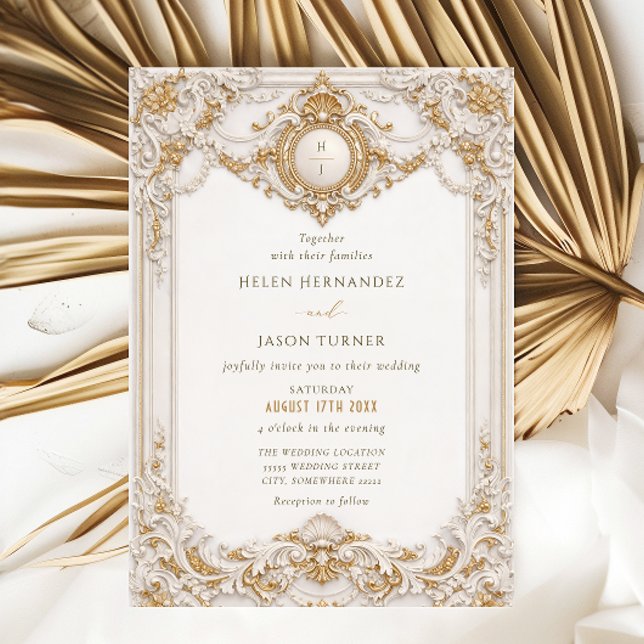 Elegant Classy Gold & White Baroque Frame Wedding Invitation (Creator Uploaded)