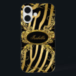 Elegant Classy Gold Zebra Black Floral  iPhone 16 Case<br><div class="desc">Elegant Classy Zebra Black Gold Floral Elegant Classy Gold</div>