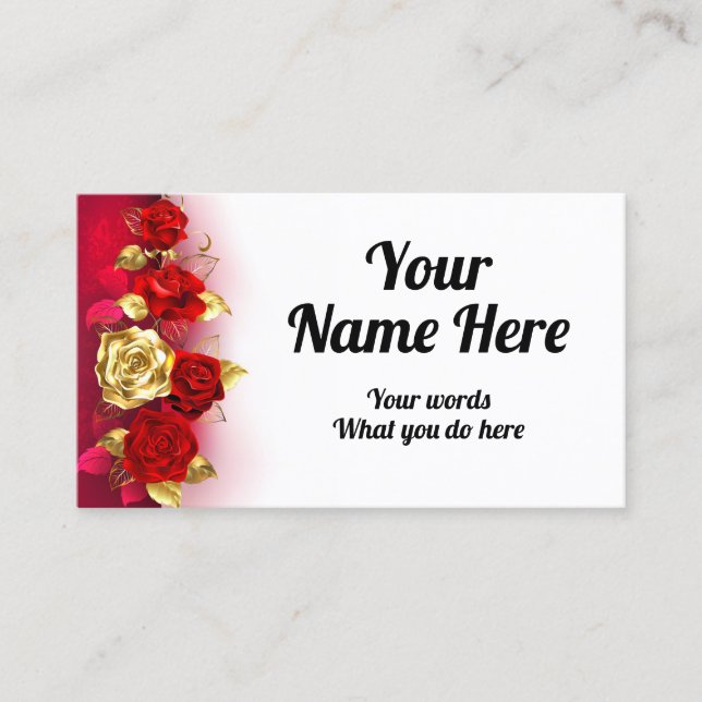 Elegant Classy Golden Red Rose Business Card (Front)