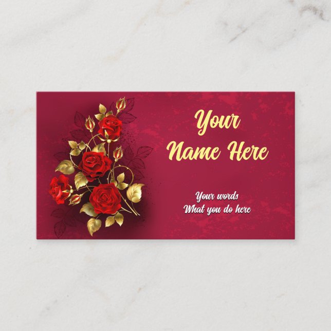 Elegant Classy Golden Red Rose Business Card (Front)