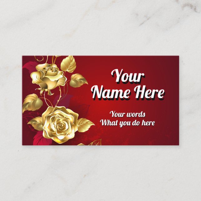Elegant Classy Golden Red Rose Business Card (Front)