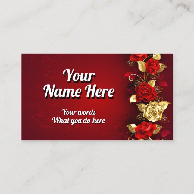 Elegant Classy Golden Red Rose Business Card (Front)