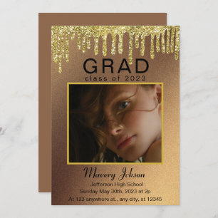 Elegant Classy Graduation Golden glitter 1 Photos Invitation
