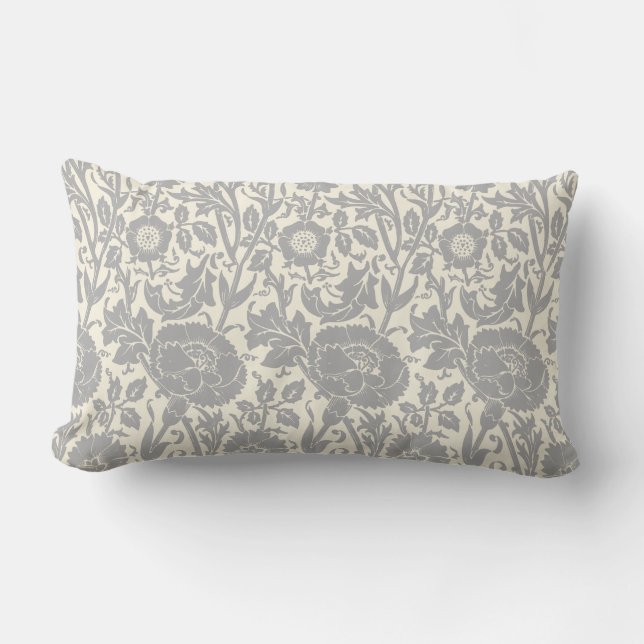 Elegant Classy Gray White Floral Pattern Lumbar Pillow (Front)