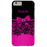 Elegant Classy Hot Pink Bow Black Lace Barely There iPhone 6 Plus Case