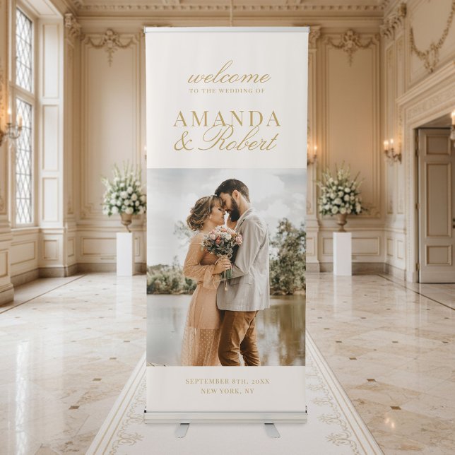 Elegant Classy Ivory and Gold Photo Wedding Retractable Banner (Creator Uploaded)