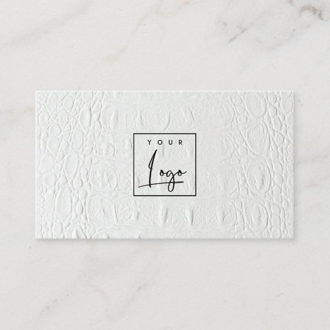 Elegant Classy Logo Ivory White Leather Texture Business Card (Front)