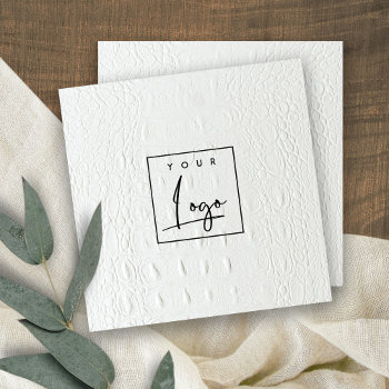 Elegant Classy Logo Ivory White Leather Texture Square Business Card by DearBrand at Zazzle
