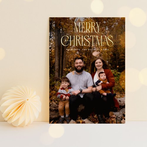 Elegant Classy Luxe Merry Christmas Font Overlay Foil Holiday Card