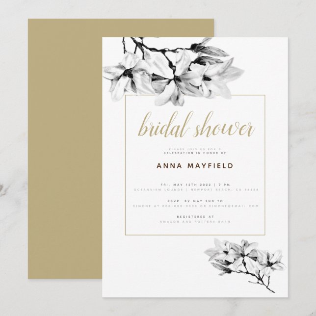 Elegant Classy Magnolias Chic Floral Bridal Shower Invitation (Front/Back)