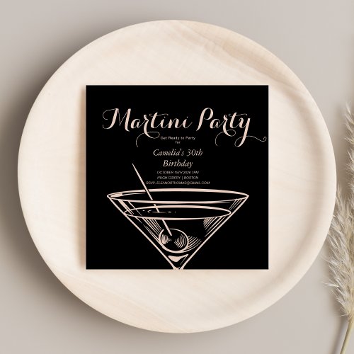 Elegant Classy Martini Dink Adult Black Birthday Invitation