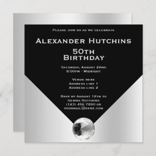 Elegant Classy Masculine Black & Silver Birthday Invitation