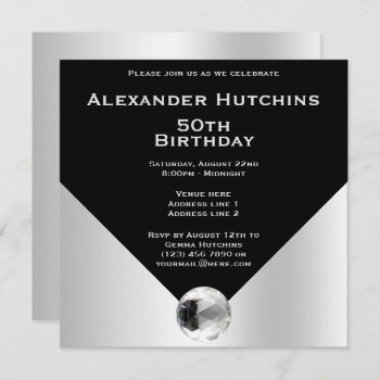 Elegant Classy Masculine Black & Silver Birthday Invitation by Sarah_Designs at Zazzle