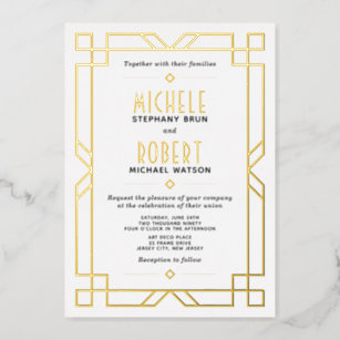 Elegant Classy Modern Art Deco Wedding Gold Foil Invitation
