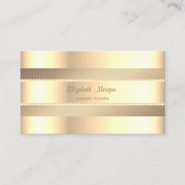 Elegant Classy Modern,Faux Gold Stripes,Pearls Business Card (Front)