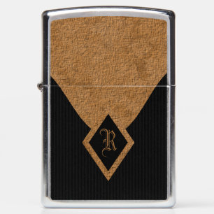Elegant Classy Monogram Black Pinstripe and Tan Zippo Lighter