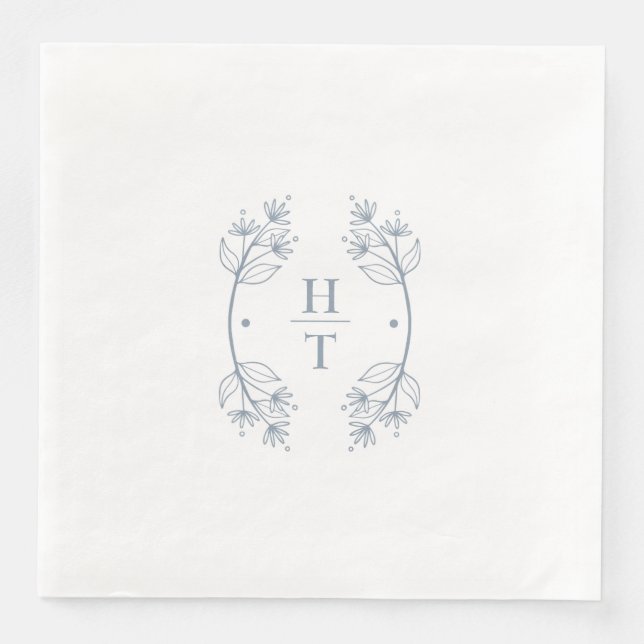 Elegant Classy Monogram Dusty Blue Wedding Napkins (Front)