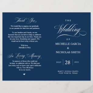 Elegant Classy Navy Blue, Foldable Wedding Program