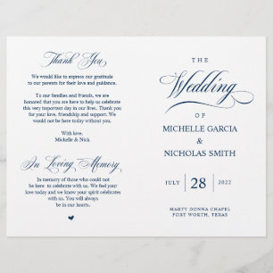 Elegant Classy Navy Blue, Foldable Wedding Program