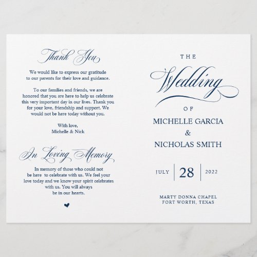 Elegant Classy Navy Blue Foldable Wedding Program