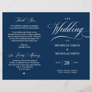 Elegant Classy Navy Blue, Foldable Wedding Program