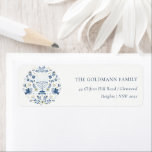 Elegant Classy Navy Blue Hanukkah Floral Address Label<br><div class="desc">If you need any further customization please feel free to message me on yellowfebstudio@gmail.com.</div>