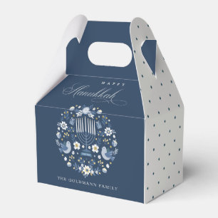 Elegant Classy Navy Blue Happy Hanukkah Floral Favor Boxes