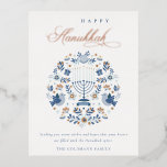 Elegant Classy Navy Blue Happy Hanukkah Floral Foil Holiday Postcard<br><div class="desc">If you need any further customisation please feel free to message me on yellowfebstudio@gmail.com.</div>