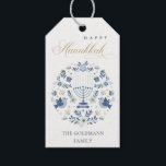 Elegant Classy Navy Blue Happy Hanukkah Floral Gift Tags<br><div class="desc">If you need any further customisation please feel free to message me on yellowfebstudio@gmail.com.</div>