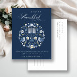 Elegant Classy Navy Blue Happy Hanukkah Floral Holiday Postcard<br><div class="desc">If you need any further customisation please feel free to message me on yellowfebstudio@gmail.com.</div>