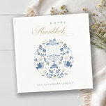 Elegant Classy Navy Blue Happy Hanukkah Floral Nap Napkins<br><div class="desc">If you need any further customisation please feel free to message me on yellowfebstudio@gmail.com.</div>