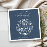 Elegant Classy Navy Blue Happy Hanukkah Floral Napkins<br><div class="desc">If you need any further customisation please feel free to message me on yellowfebstudio@gmail.com.</div>