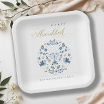 Elegant Classy Navy Blue Happy Hanukkah Floral Paper Plates<br><div class="desc">If you need any further customisation please feel free to message me on yellowfebstudio@gmail.com.</div>