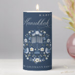 Elegant Classy Navy Blue Happy Hanukkah Floral Pillar Candle<br><div class="desc">If you need any further customisation please feel free to message me on yellowfebstudio@gmail.com.</div>