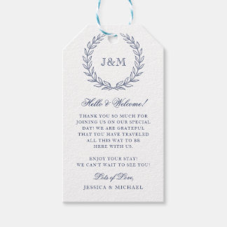 Elegant Classy Navy Blue Monogram Wedding Welcome Gift Tags