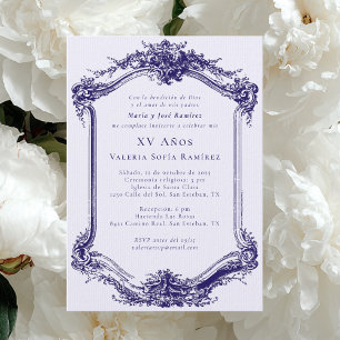 Elegant Classy Navy Blue Quinceañera 15th Birthday Invitation