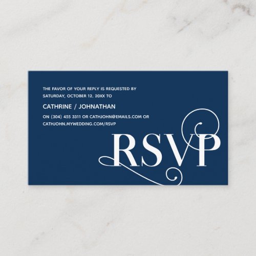 Elegant Classy Navy Blue Script RSVP respond Enclosure Card