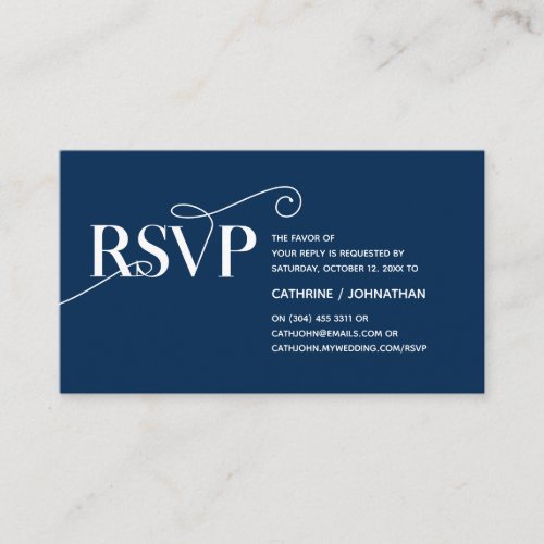 Elegant Classy Navy Blue Script RSVP respond Enclosure Card