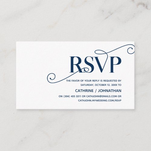 Elegant Classy Navy Blue Script RSVP respond Enclosure Card