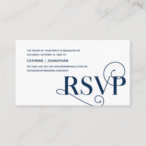 Elegant Classy Navy Blue Script RSVP respond Enclosure Card