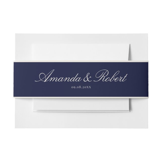 Elegant Classy Navy Blue Wedding Invitation Belly Band (Front Example)