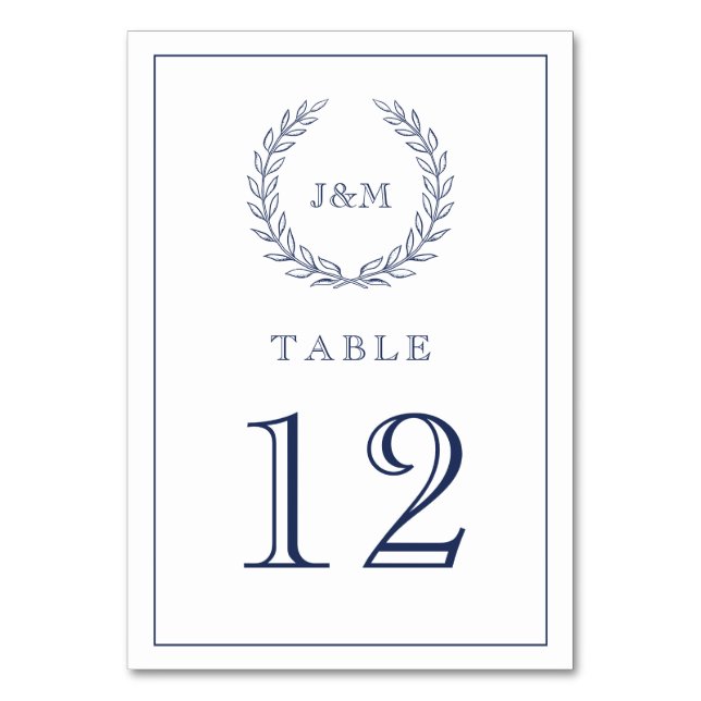 Elegant Classy Navy Blue Wedding Monogram Table Number (Front)