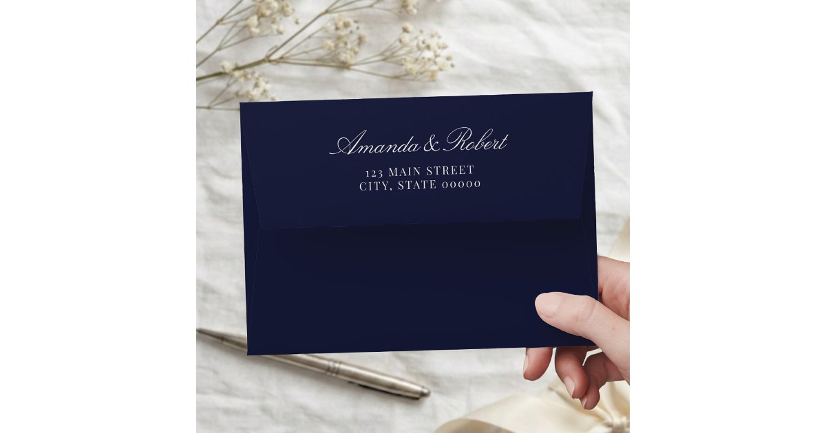 Elegant Classy Navy Blue Wedding Return Address Envelope | Zazzle