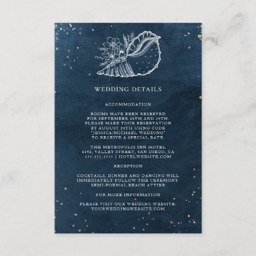 Elegant Classy Navy Coral Beach Wedding Details Enclosure Card