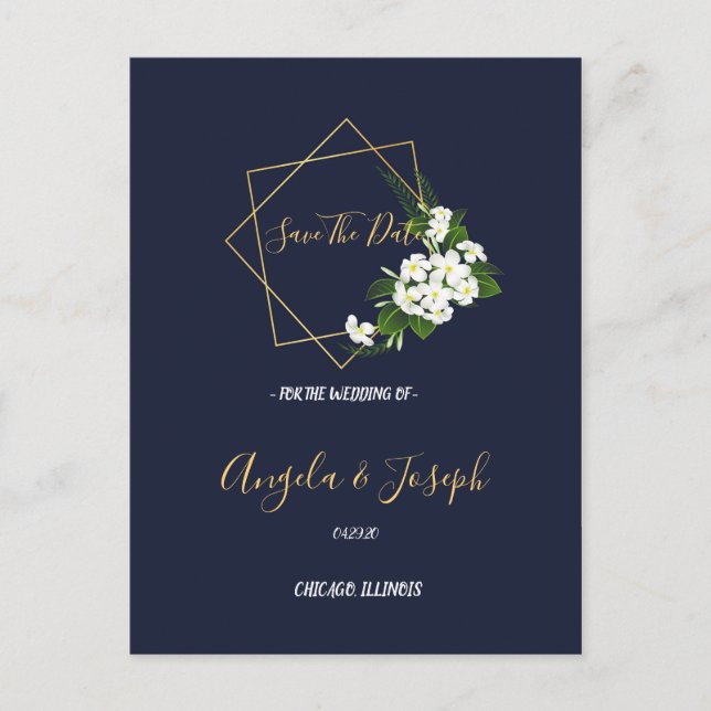 Elegant Classy Navy Geometric save the date Postcard (Front)